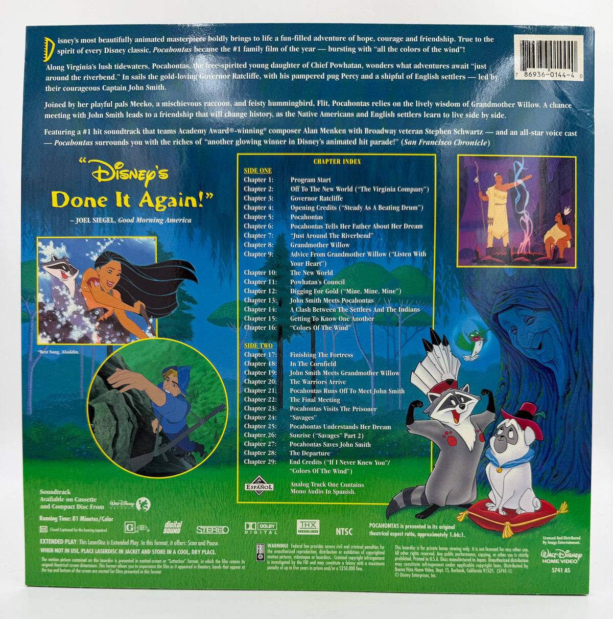 Pocahontas: Letterbox Laserdisc / Masterpiece Collection (1995 / 1996) Walt Disney Home Video THX AC-3 LaserDisc - VG+