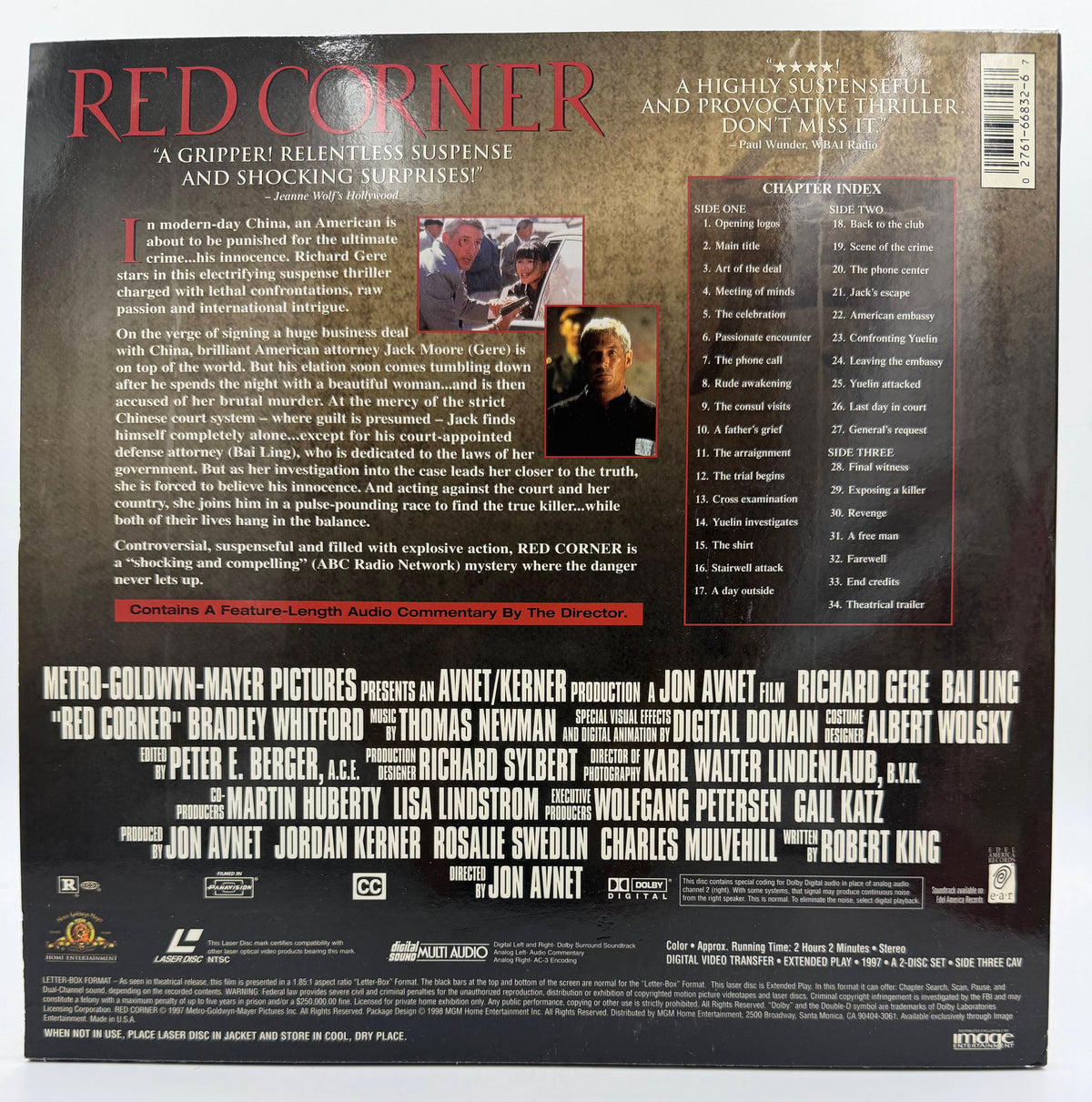 Red Corner: Deluxe Letter-Box Edition (1997 / 1998) MGM Home Entertainment / Image Entertainment LaserDisc 2-Disc Set - EX