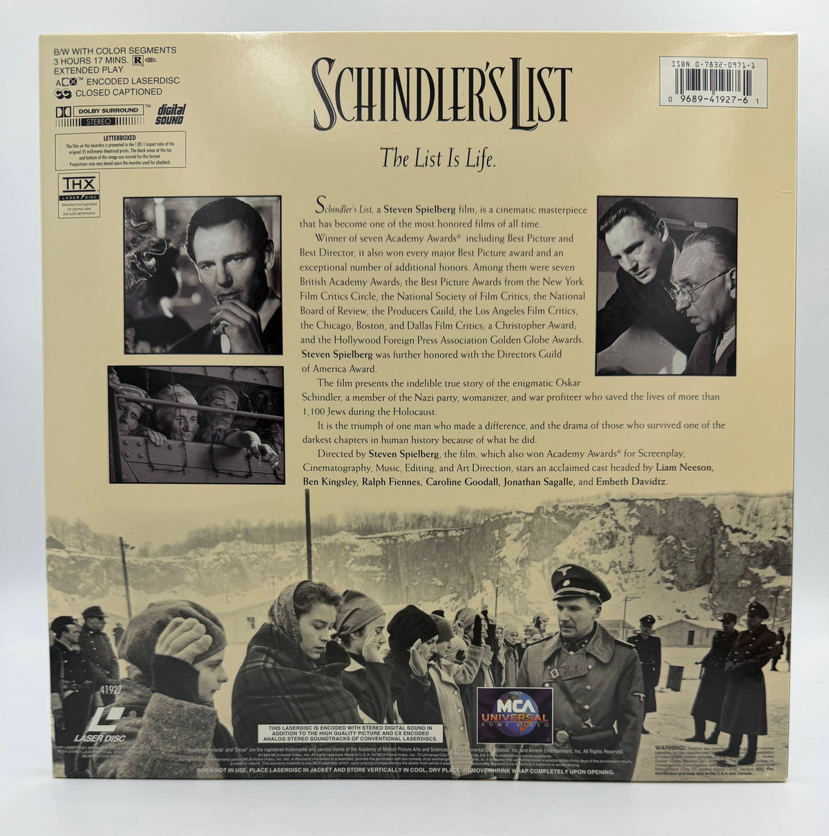 Schindler's List: Letterboxed Edition (1993 / 1994) MCA Universal Home Video THX LaserDisc 2-Disc Set - EX