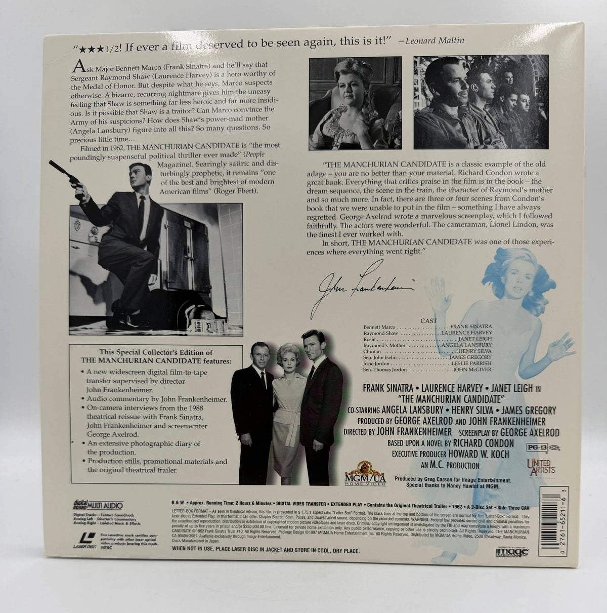 The Manchurian Candidate: Widescreen Collector's Edition (1962 / 1997) MGM/UA Home Video / Image Entertainment LaserDisc 2-Disc Set - EX