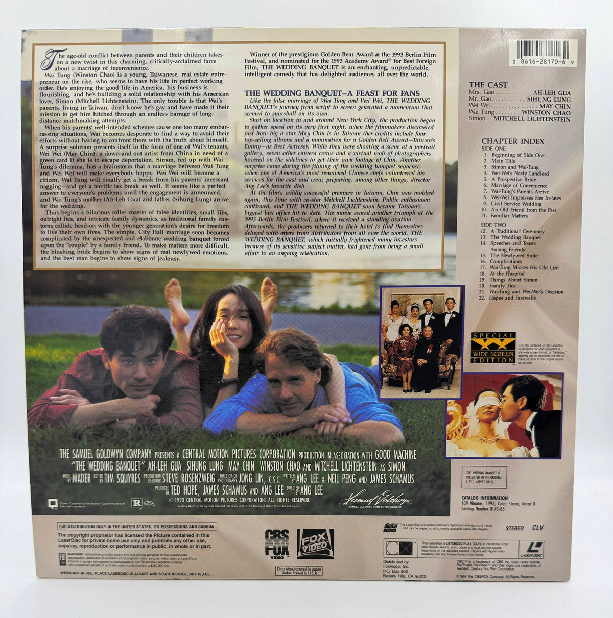 The Wedding Banquet: Widescreen Edition (1993 / 1994) Samuel Goldwyn / CBS Fox Video LaserDisc - EX