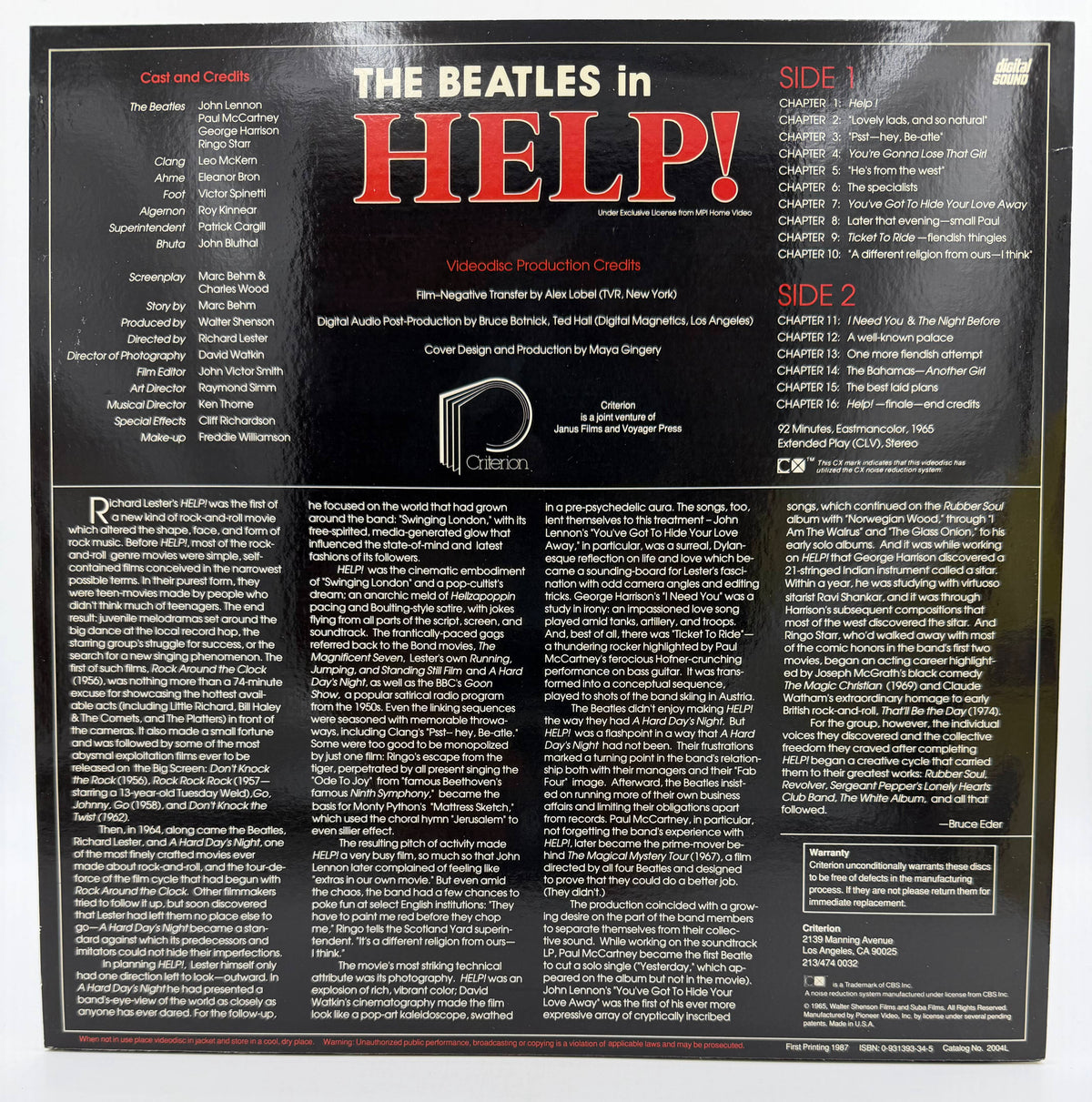 The Beatles in Help! (1965 / 1987) The Criterion Collection LaserDisc - EX