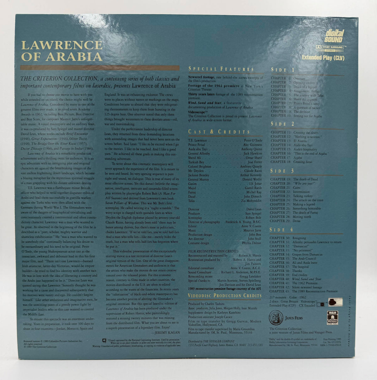 Lawrence of Arabia (1962 / 1989) The Criterion Collection 2-Disc Set – LaserDisc - EX