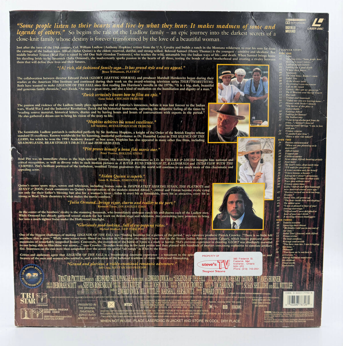 Legends of the Fall (1994 / 1995) Deluxe Widescreen Presentation LaserDisc - VG