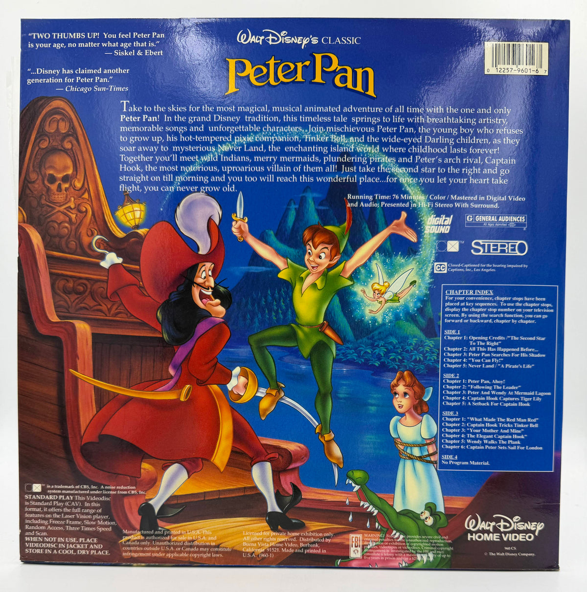 Walt Disney's Classic: Peter Pan (1953 / 1990) Buena Vista Home Video CAV 2-Disc Set – LaserDisc - EX