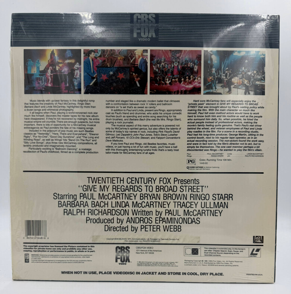 Paul McCartney's Give My Regards to Broad Street (1984 / 1985) CBS/FOX Video LaserDisc - EX