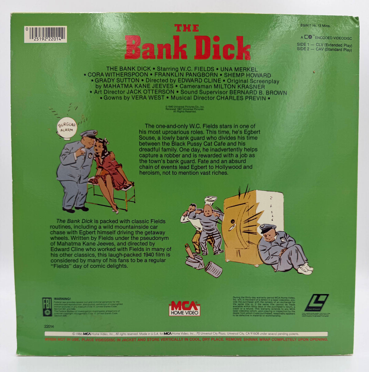 W.C. Fields in The Bank Dick (1940 / 1986) MCA Home Video Encore Edition LaserDisc - VG+