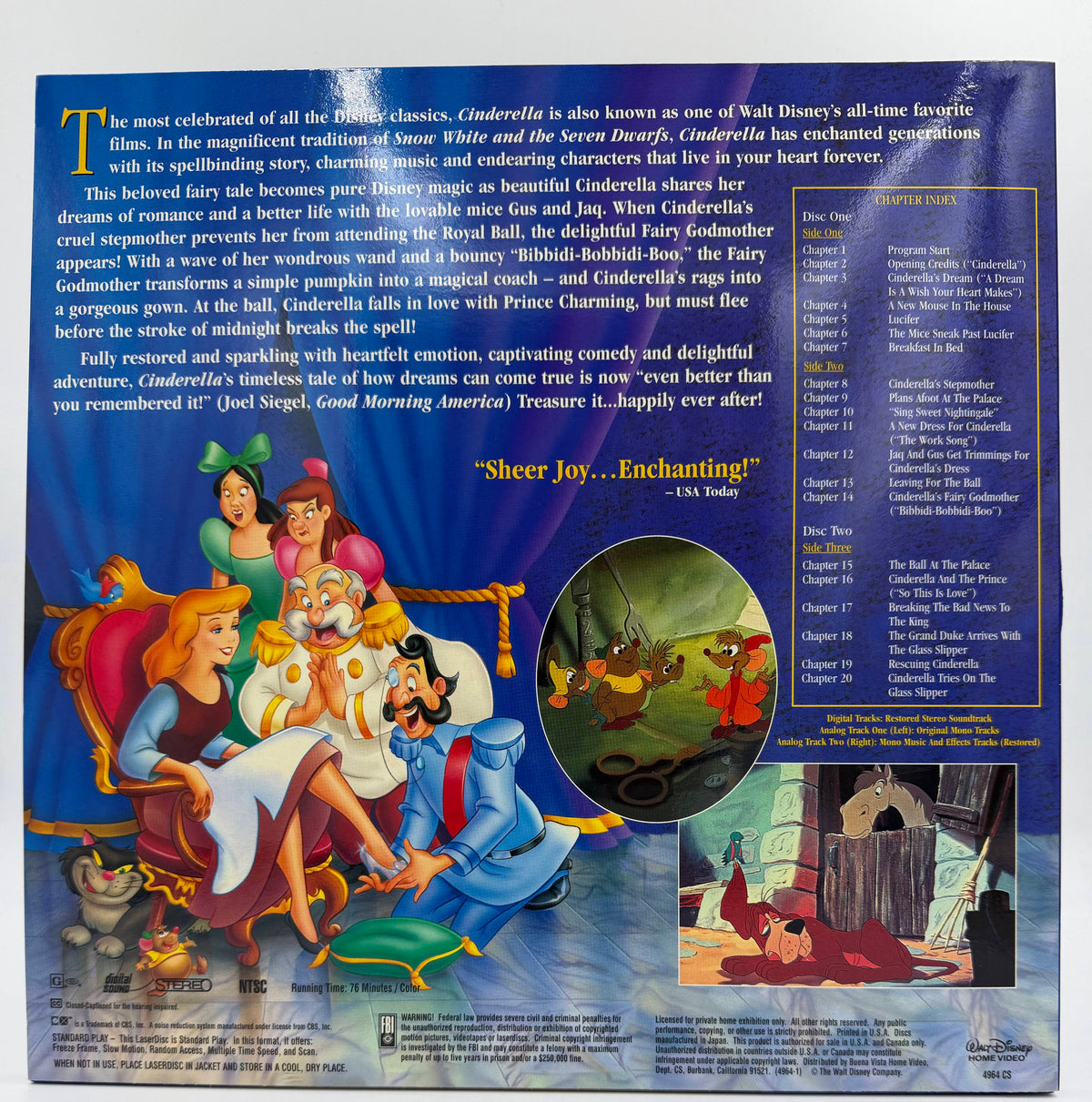 Walt Disney's Masterpiece: Cinderella – Deluxe CAV LaserDisc Edition (1950 / 1995) 3-Disc Box Set - EX