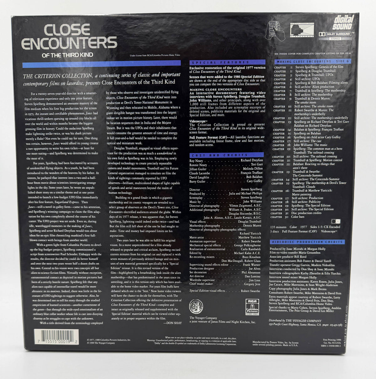 Close Encounters of the Third Kind (1977 / 1990) The Criterion Collection CAV Widescreen 3-Disc Box Set – LaserDisc - EX
