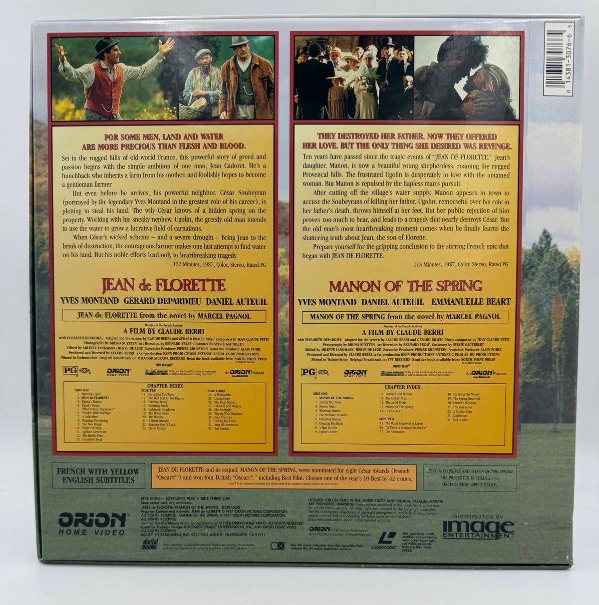 Jean de Florette / Manon of the Spring: Widescreen Double Feature (1986 / 1991) Orion Home Video / Image Entertainment 3-Disc Gatefold LaserDisc Set - EX