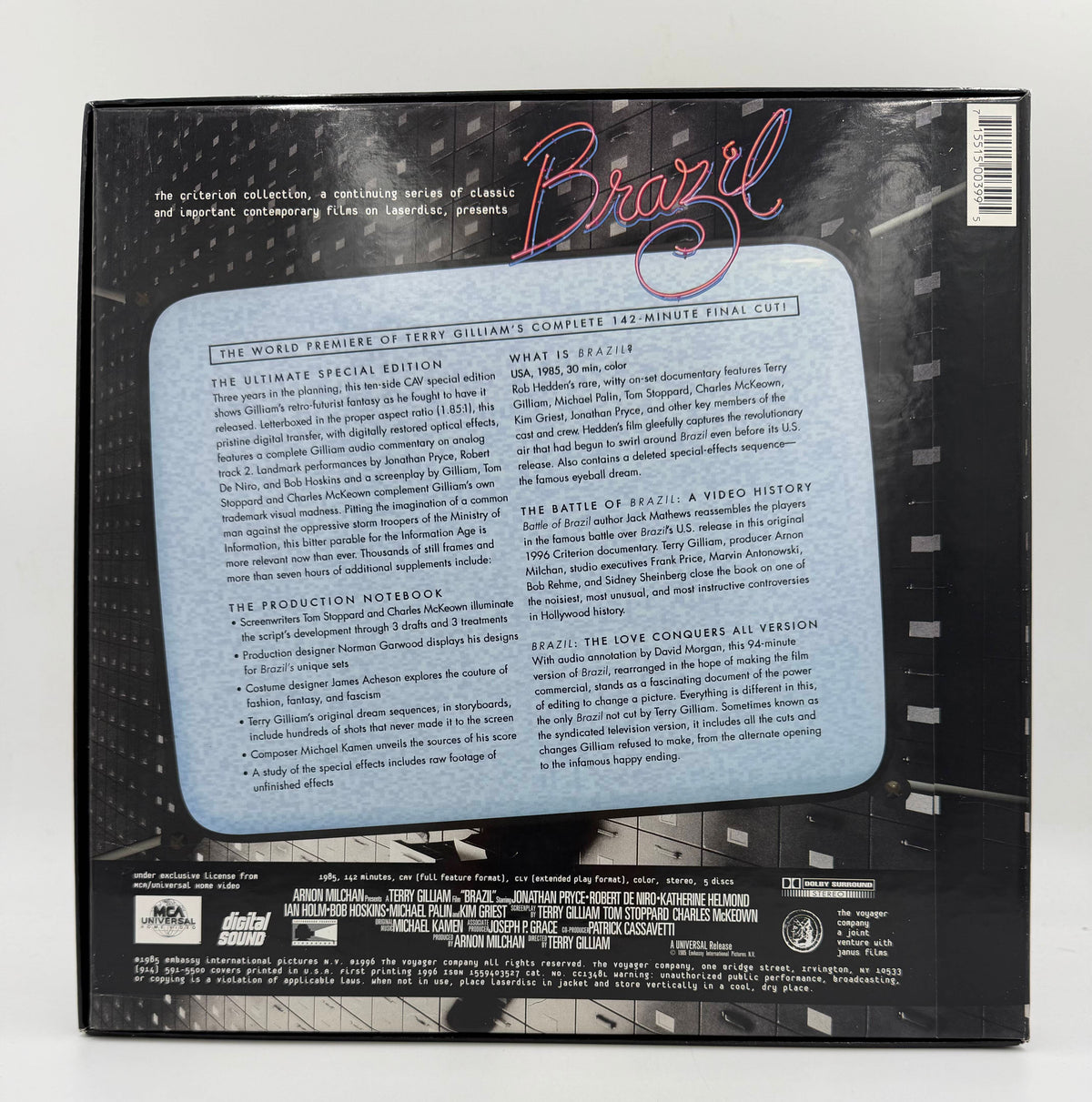 Brazil (1985 / 1996) The Criterion Collection 5-Disc CAV/CLV Box Set – LaserDisc - EX