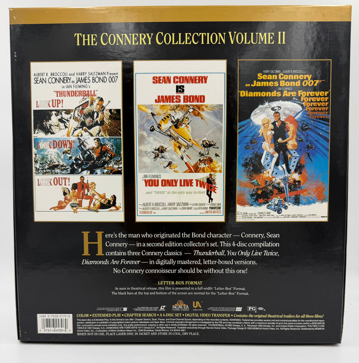 The Connery Collection Volume II: Thunderball / You Only Live Twice / Diamonds Are Forever (1965, 1967, 1971 / 1993) MGM/UA Home Video Deluxe Letter-Box Edition 4 LaserDisc - EX James Bond