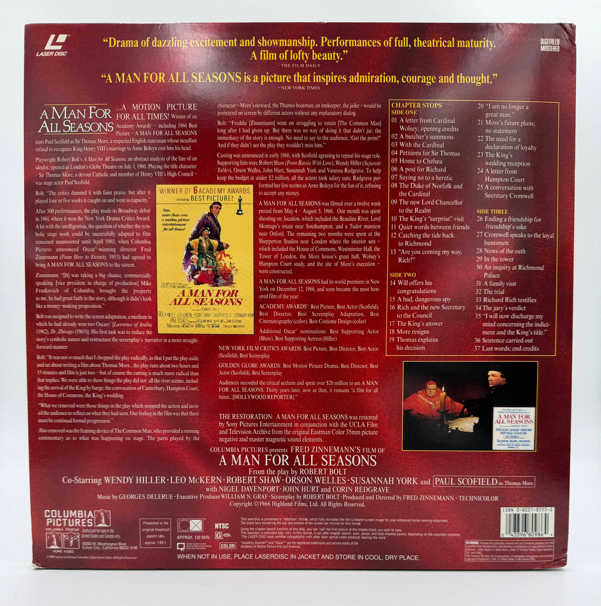 A Man for All Seasons: Deluxe Widescreen Presentation / The Studio Heritage Collection (1966 / 1995) Columbia TriStar Home Video LaserDisc - VG+
