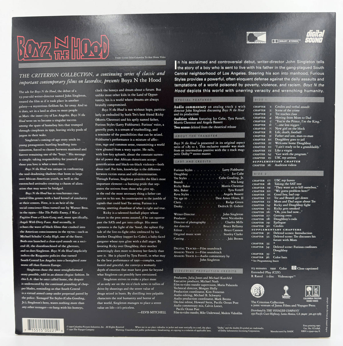 Boyz N the Hood: The Criterion Collection (1991 / 1992) Criterion Collection LaserDisc - EX