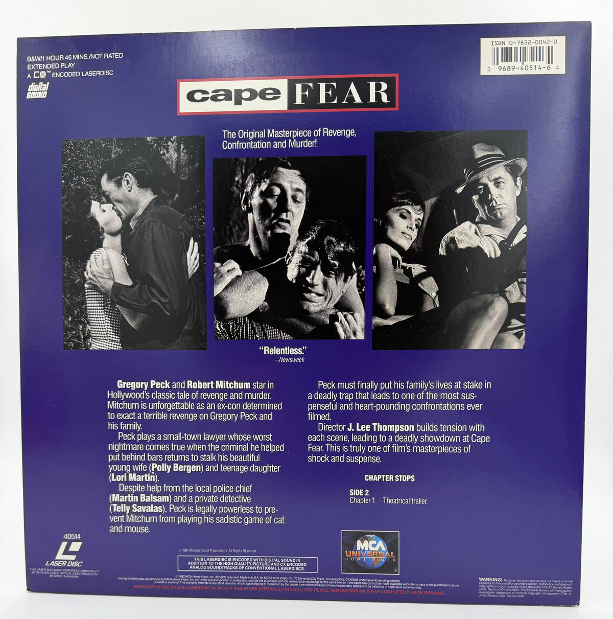 Cape Fear (1962 / 1992) MCA Universal Home Video LaserDisc - EX