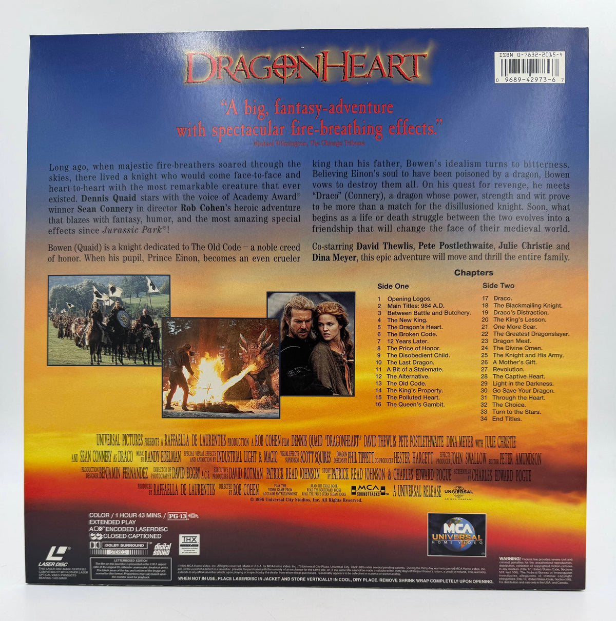Dragonheart: Letterboxed Edition / THX (1996) MCA Universal Home Video LaserDisc - EX