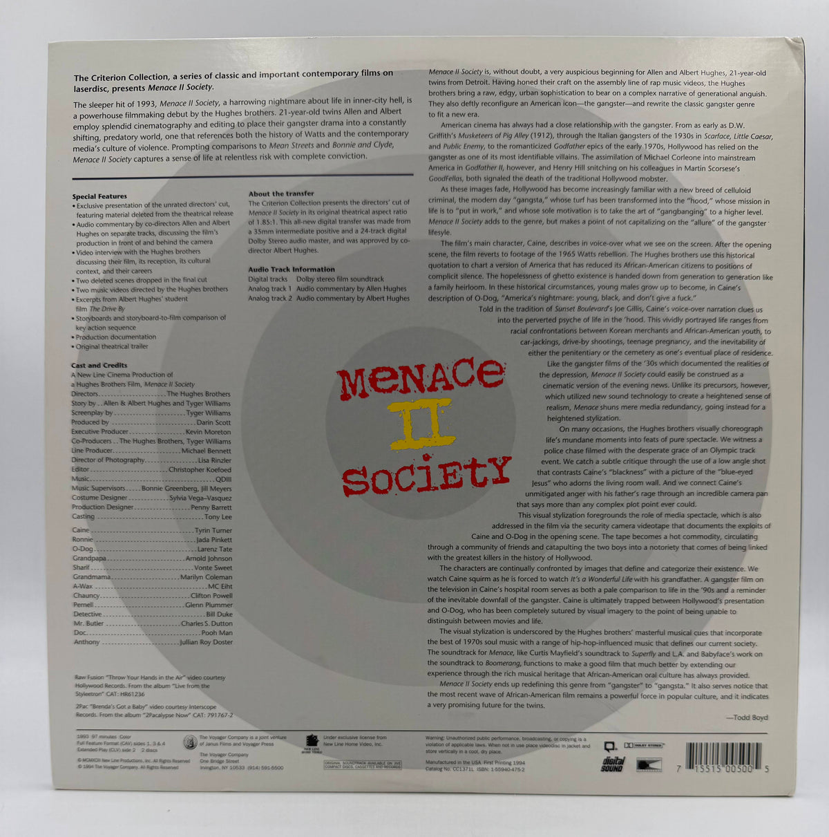 Menace II Society: The Criterion Collection (1993 / 1994) Criterion Collection LaserDisc 2-Disc Set - EX