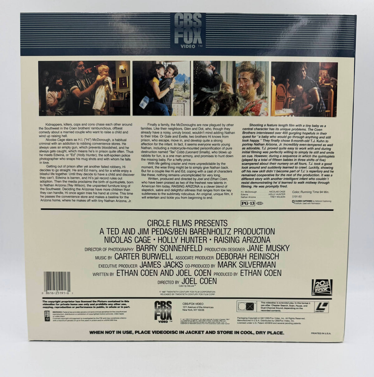 Raising Arizona (1987) CBS/Fox Video LaserDisc - VG+