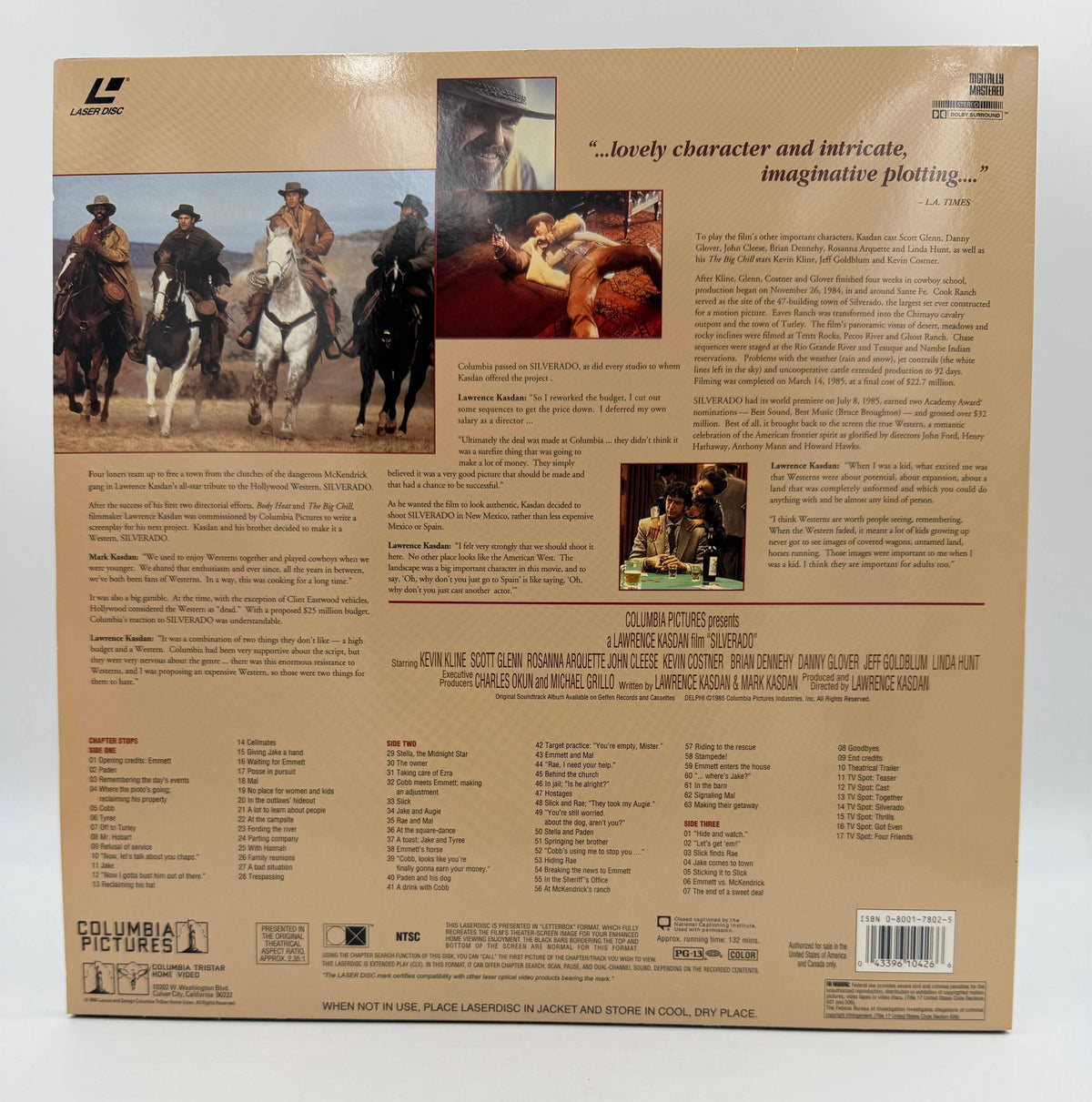 Silverado: Deluxe Widescreen Presentation (1985 / 1995) Columbia TriStar Home Video LaserDisc 2-Disc Set - EX
