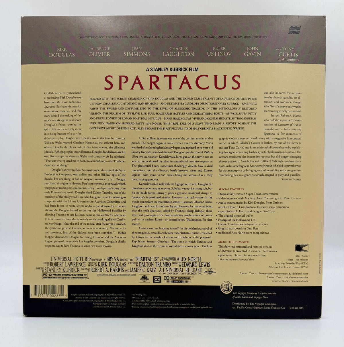 Spartacus: The Criterion Collection - A Stanley Kubrick Film (1960 / 1991) Criterion Collection LaserDisc 3-Disc Box Set - EX