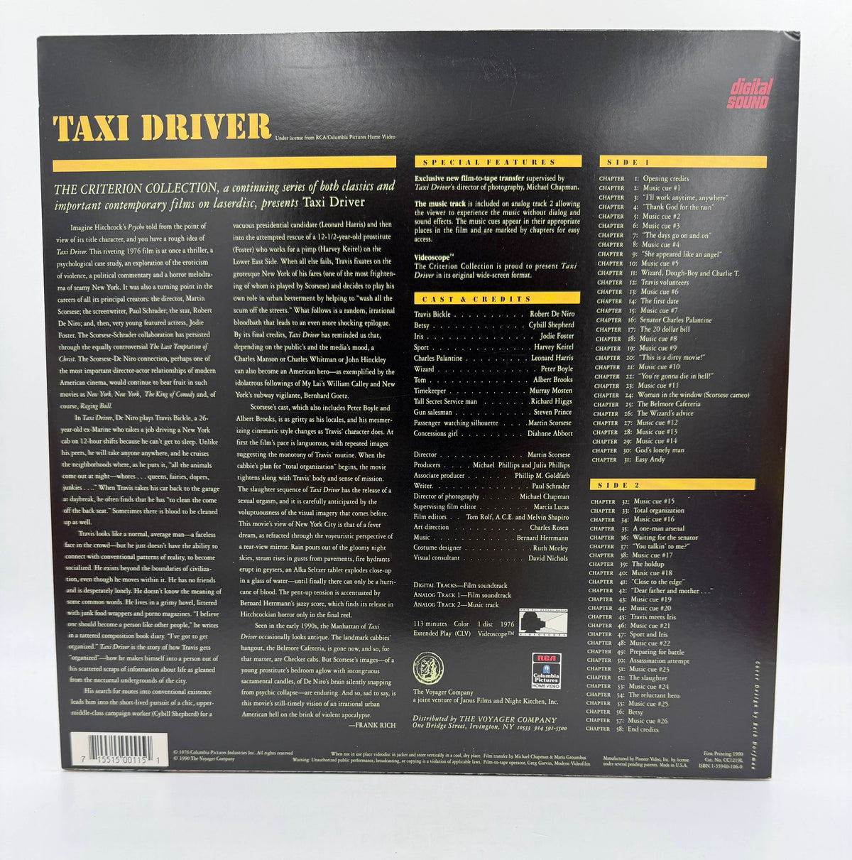 Taxi Driver: The Criterion Collection (1976 / 1990) Criterion Collection LaserDisc - VG+