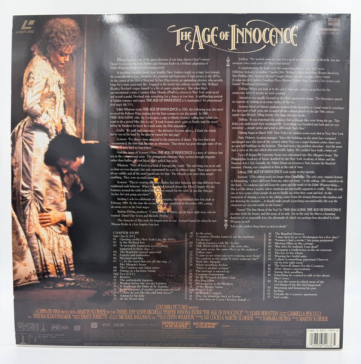 The Age of Innocence: Deluxe Widescreen Presentation (1993 / 1994) Columbia TriStar Home Video LaserDisc 2-Disc Set - EX
