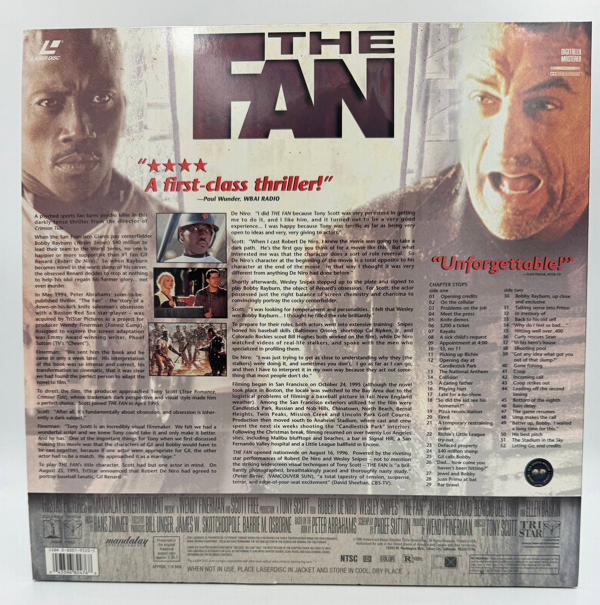 The Fan: Deluxe Widescreen Presentation (1996) TriStar Pictures / Columbia TriStar Home Video LaserDisc - EX