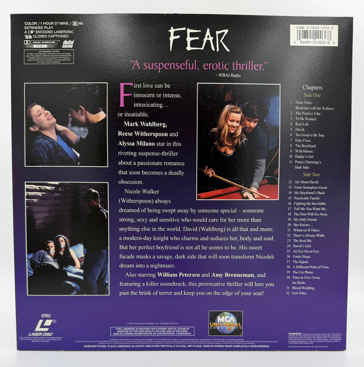 Fear: Letterboxed Edition (1996) MCA Universal Home Video / Imagine Entertainment LaserDisc - EX