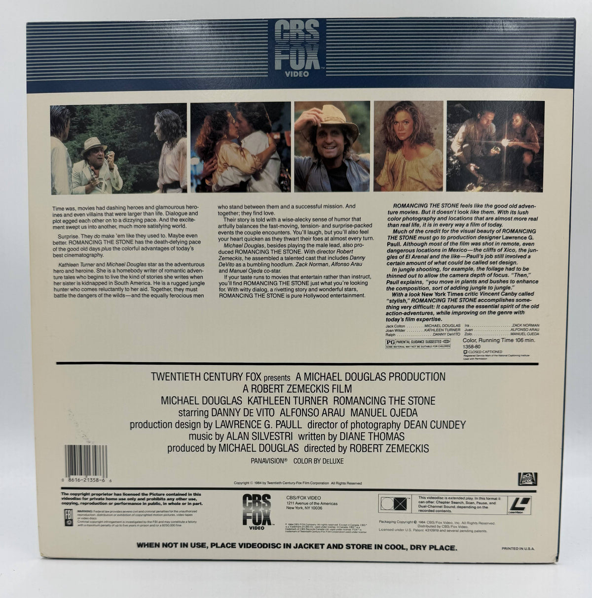 Romancing the Stone (1984) CBS/FOX Video LaserDisc - EX