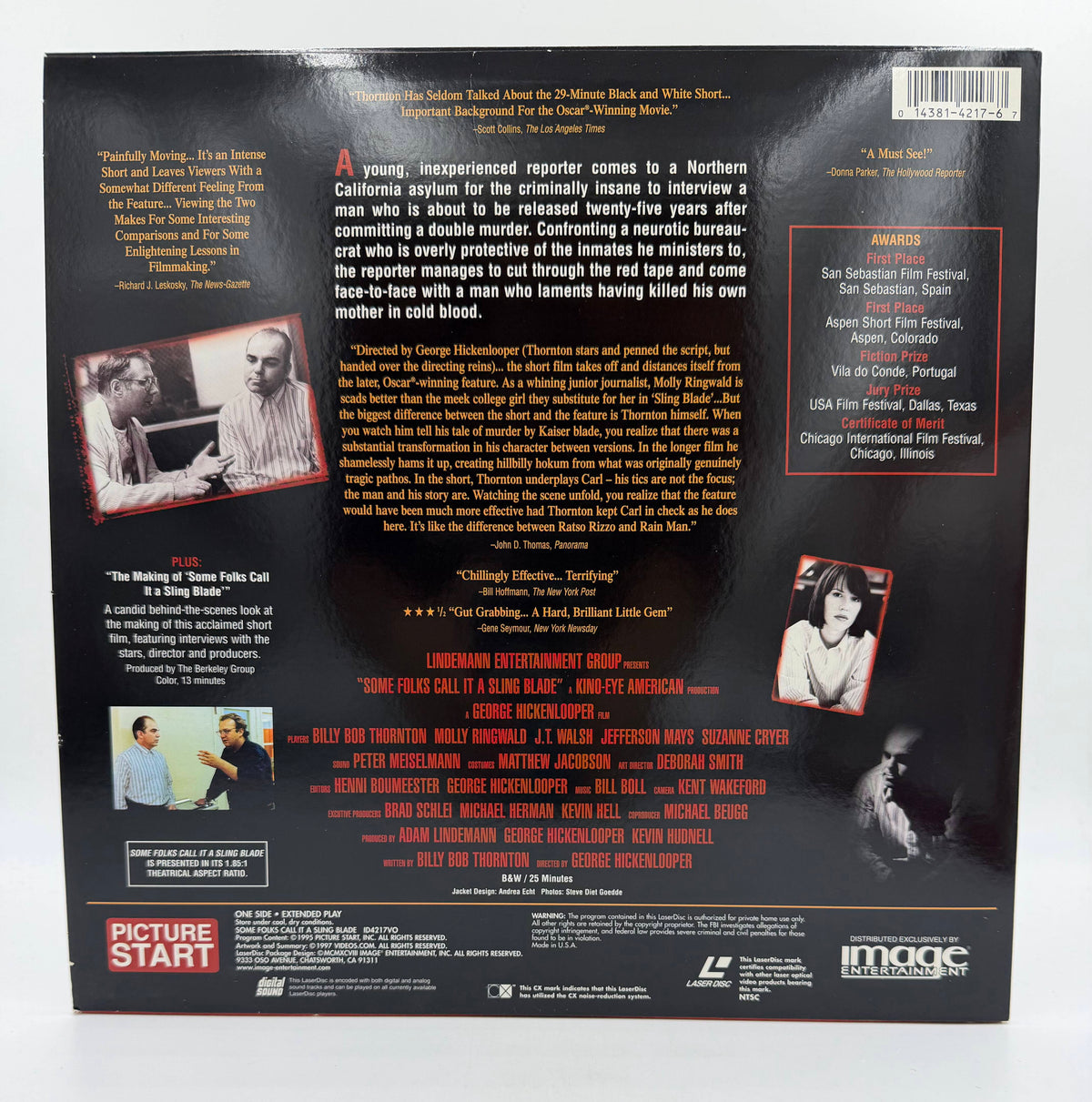 Some Folks Call It a Sling Blade: Widescreen Edition (1994 / 1997) Picture Start / Image Entertainment LaserDisc - EX