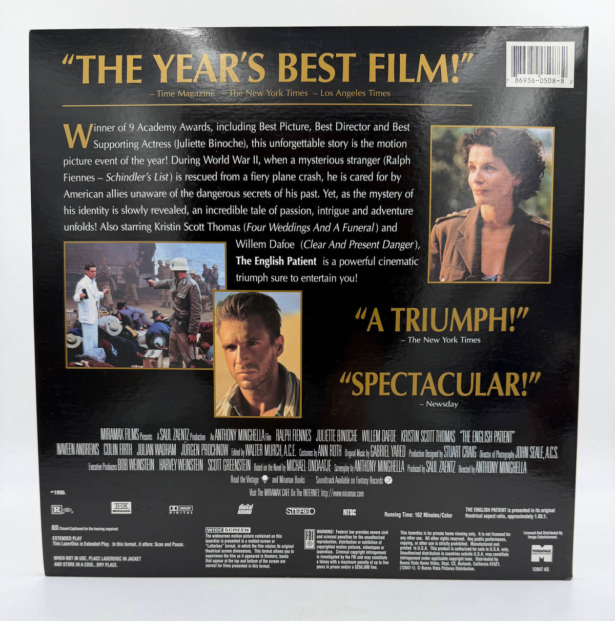 The English Patient: Widescreen Laserdisc (1996 / 1997) Miramax Films / Saul Zaentz Company / Image Entertainment - EX