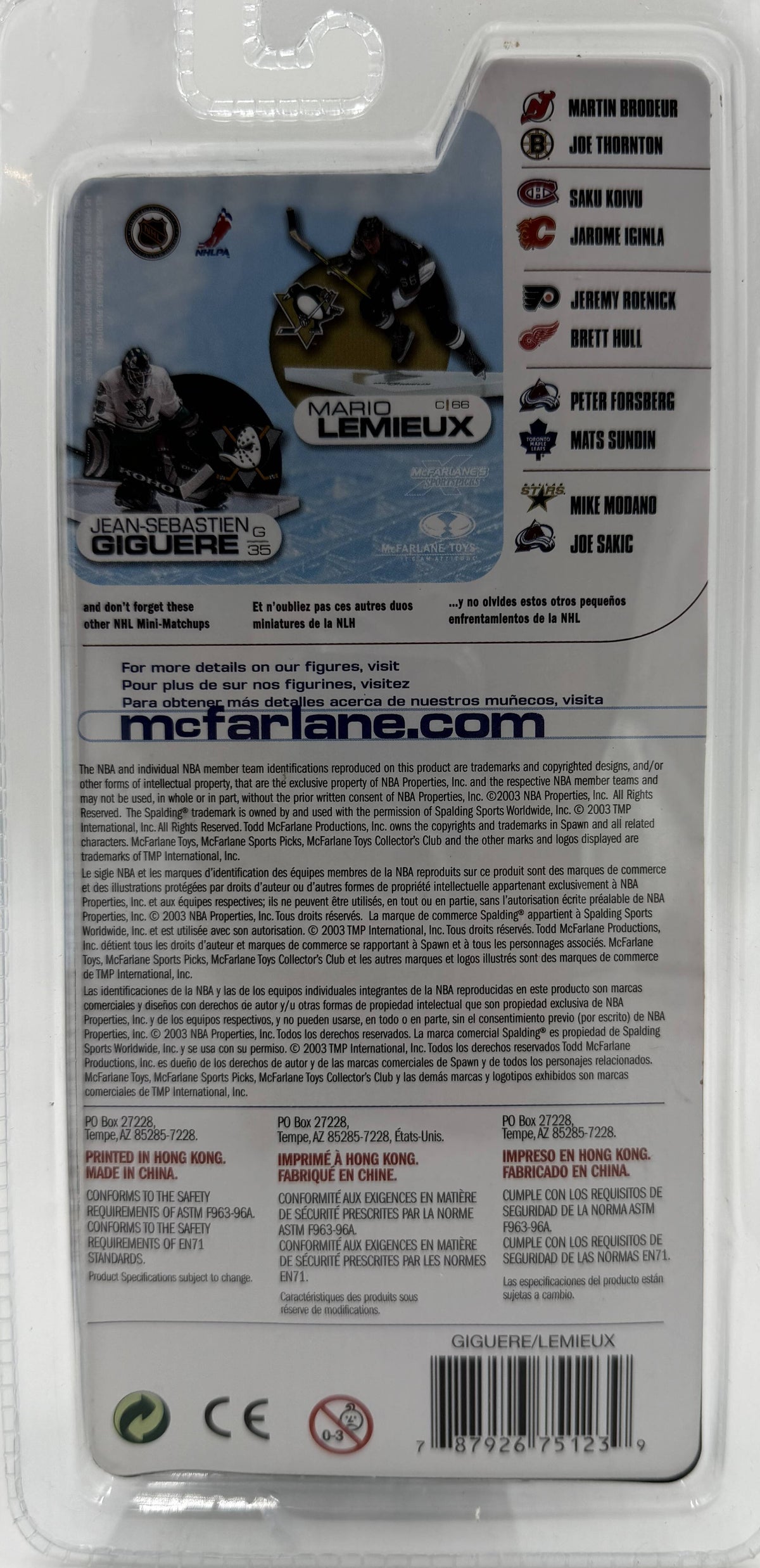 2003 McFarlane SportsPicks NHL 3-Inch Series 1 Mario Lemieux & Jean-Sebastien Giguere 2-Pack Figures