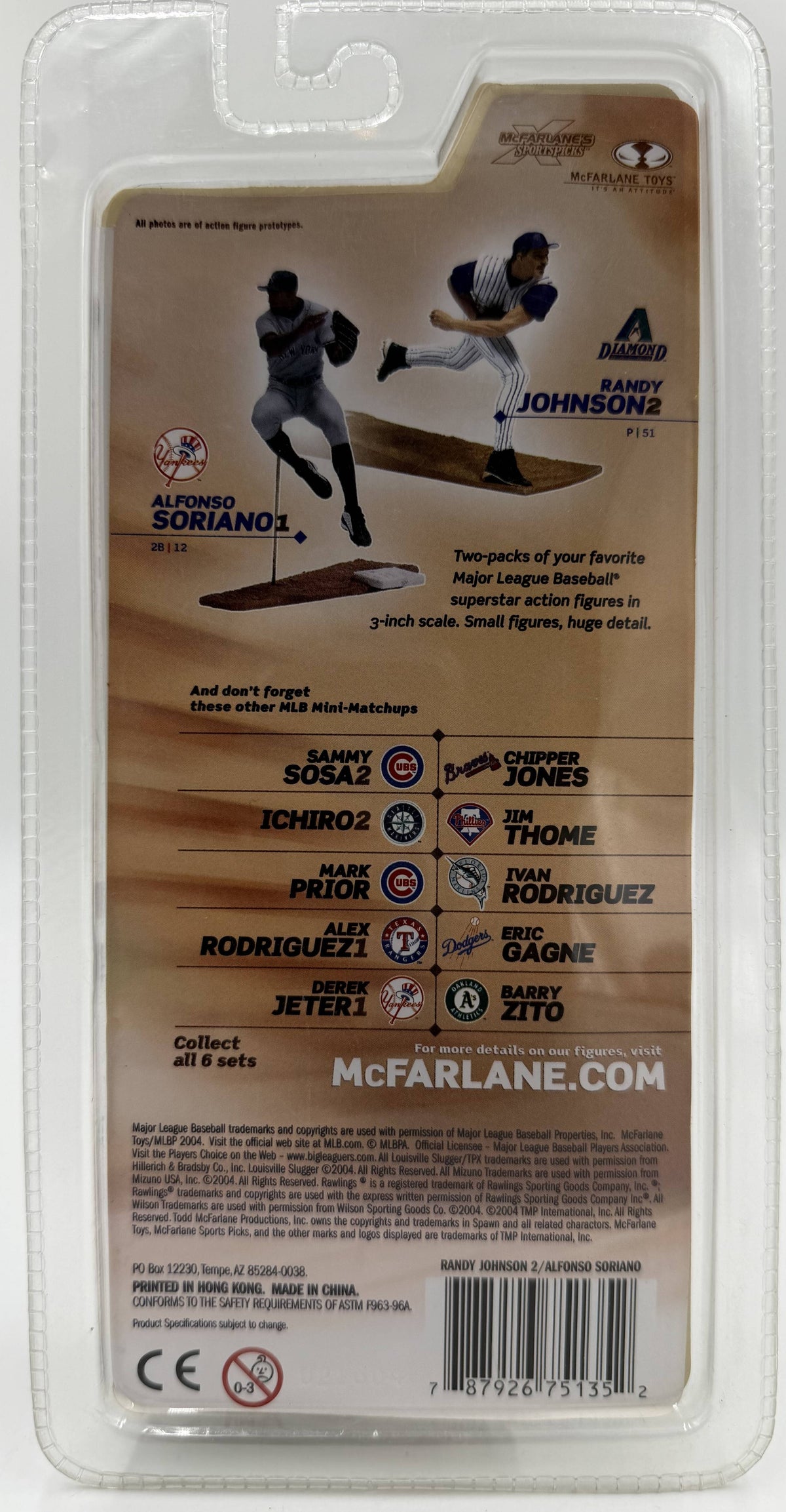 2004 McFarlane SportsPicks MLB 3-Inch Series 1 Alfonso Soriano 1 & Randy Johnson 2 2-Pack Figures