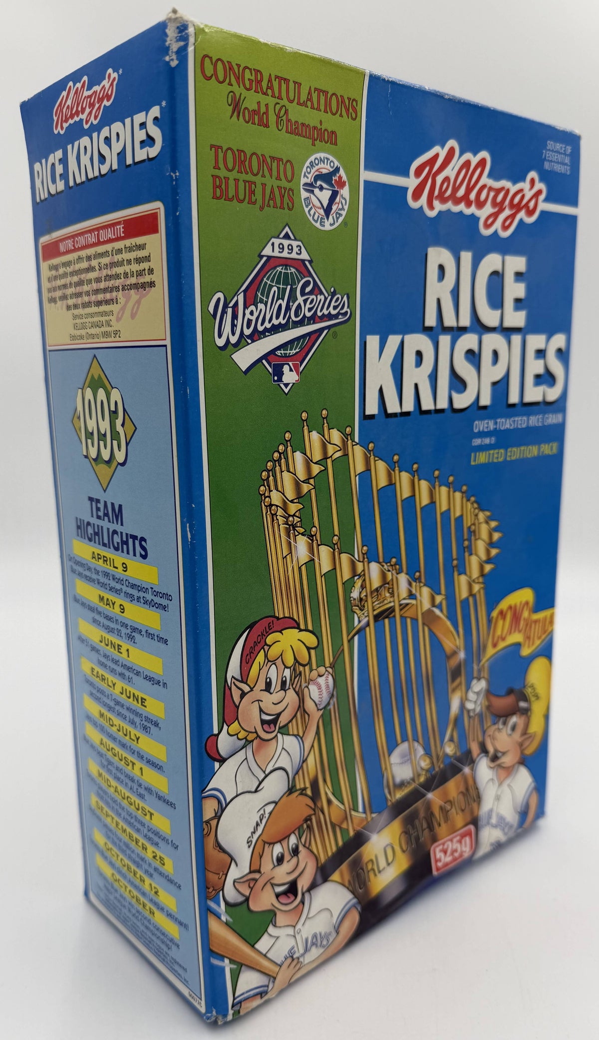 1993 Kellogg's Rice Krispies Cereal Toronto Blue Jays Back to Back World Champions Empty Box Only