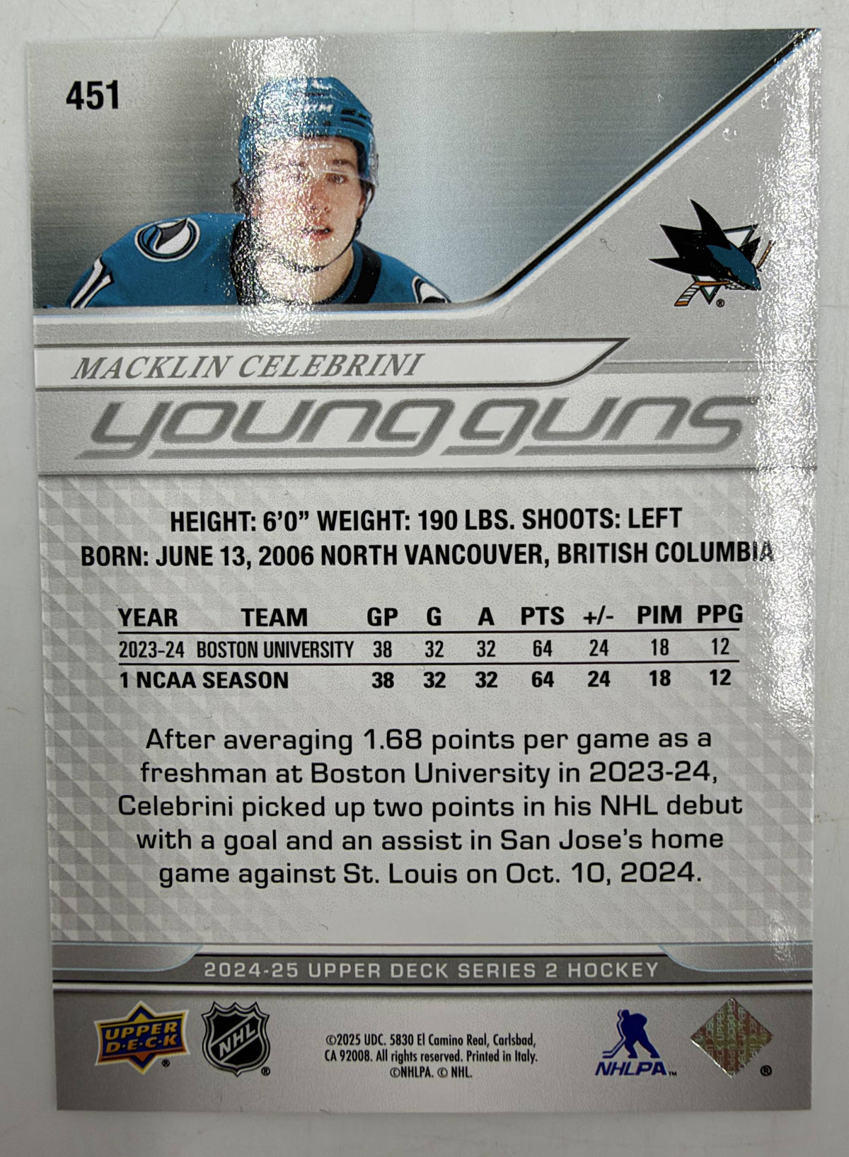 2024/25 Upper Deck Series 2 Hockey Card Base Set & Young Guns (250 Cards) NMT / Macklin Celebrini