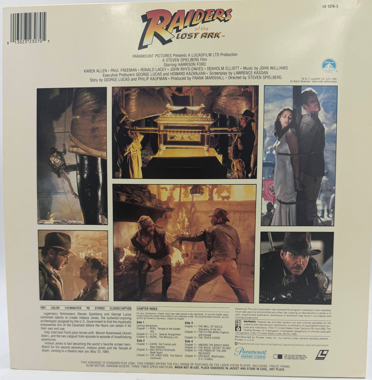 Raiders of the Lost Ark (1981) LaserDisc LD - Harrison Ford - Special Collectors Edition CAV 2-Disc - Paramount Home Video EX