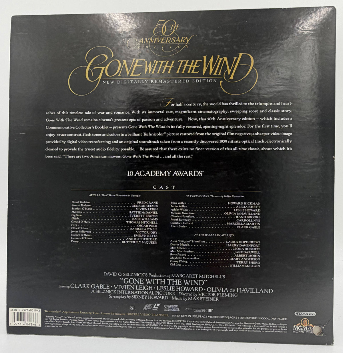 Gone With the Wind (1989) LaserDisc LD - Clark Gable, Vivien Leigh - 50th Anniversary Edition - MGM/UA Home Video - VG