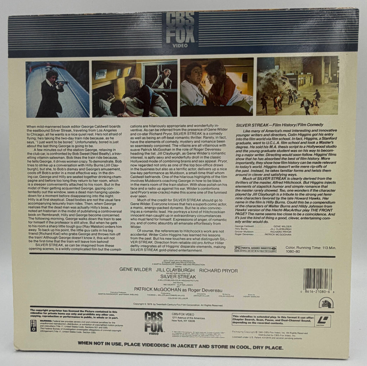 Silver Streak (1983) LaserDisc - Gene Wilder, Richard Pryor, Jill Clayburgh - CBS/Fox Video - VG