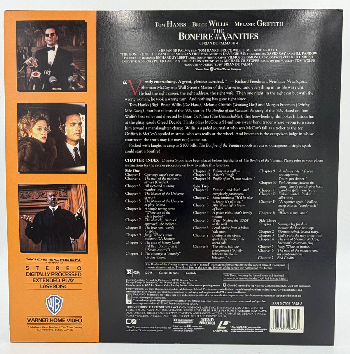 The Bonfire of the Vanities (1991) LaserDisc - Tom Hanks, Bruce Willis, Melanie Griffith - Widescreen Edition - Warner Home Video - EX