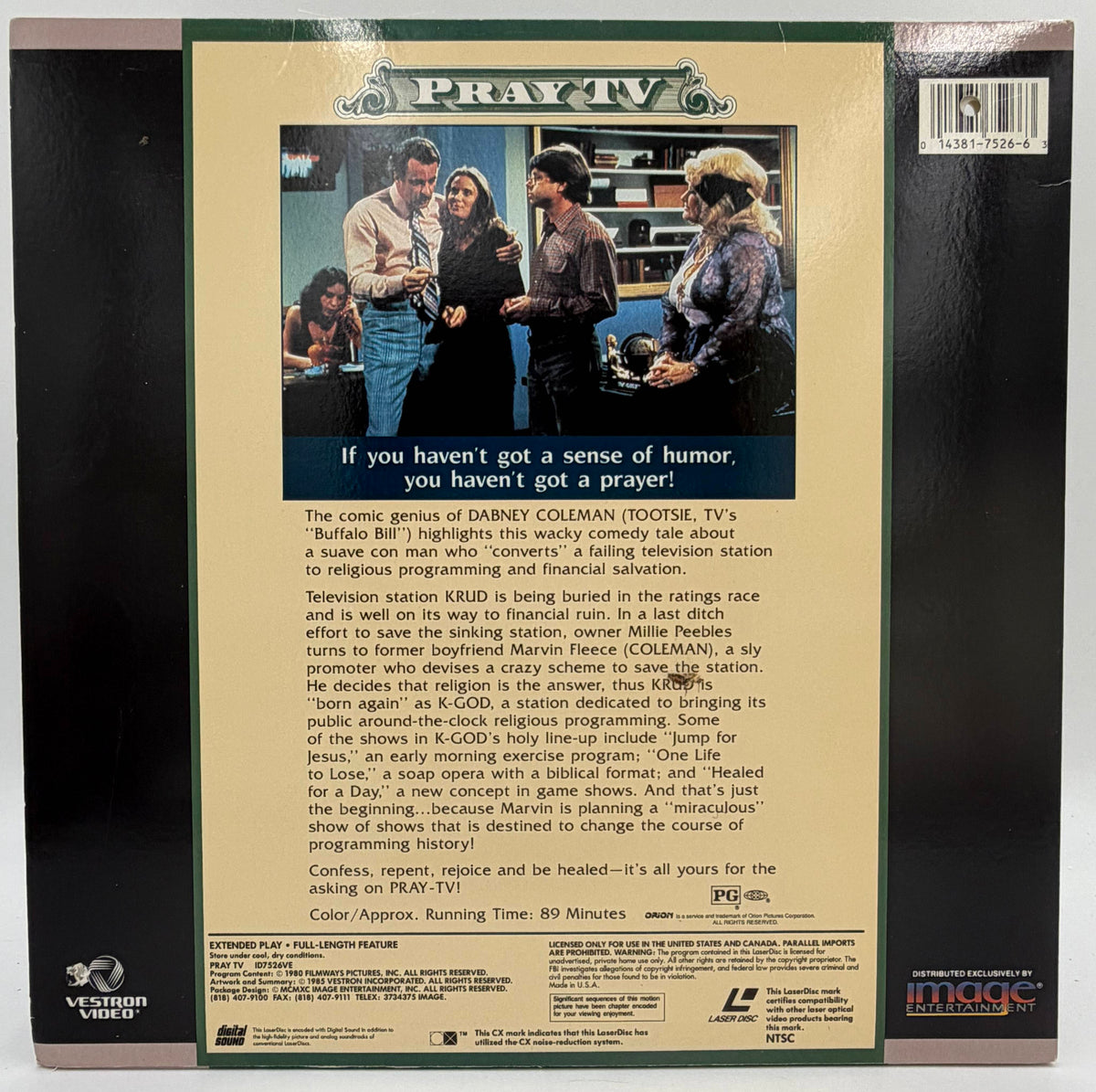 Pray TV (1985) LaserDisc - Dabney Coleman, Devo - Vestron Video / Image Entertainment - VG