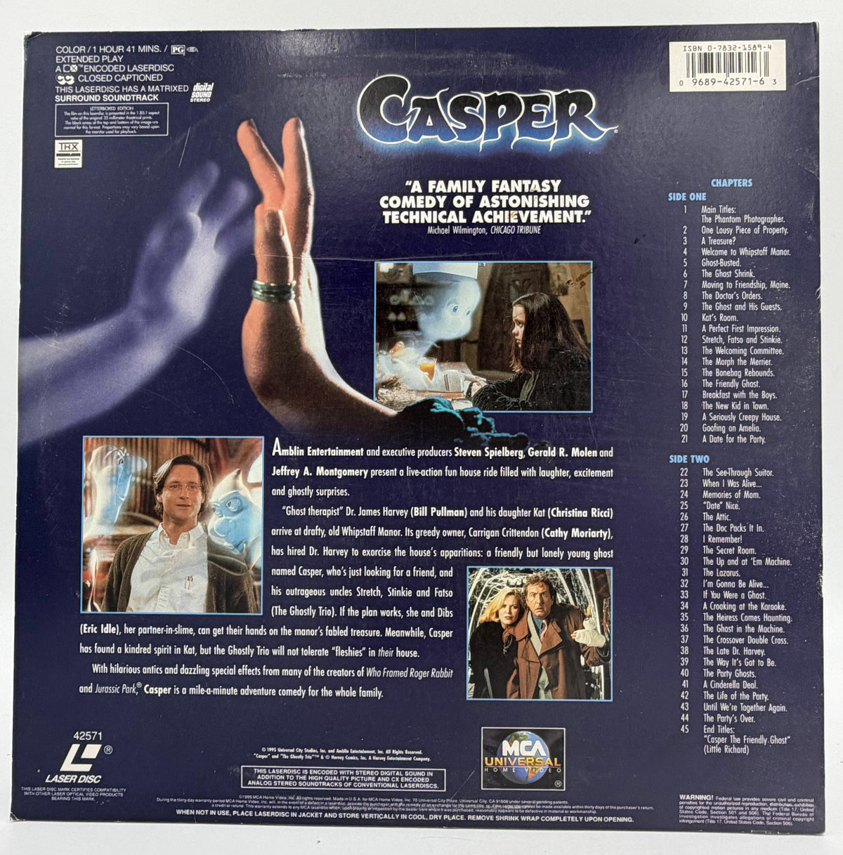 Casper (1995) THX Letterboxed LaserDisc - Christina Ricci, Bill Pullman - MCA Universal - VG