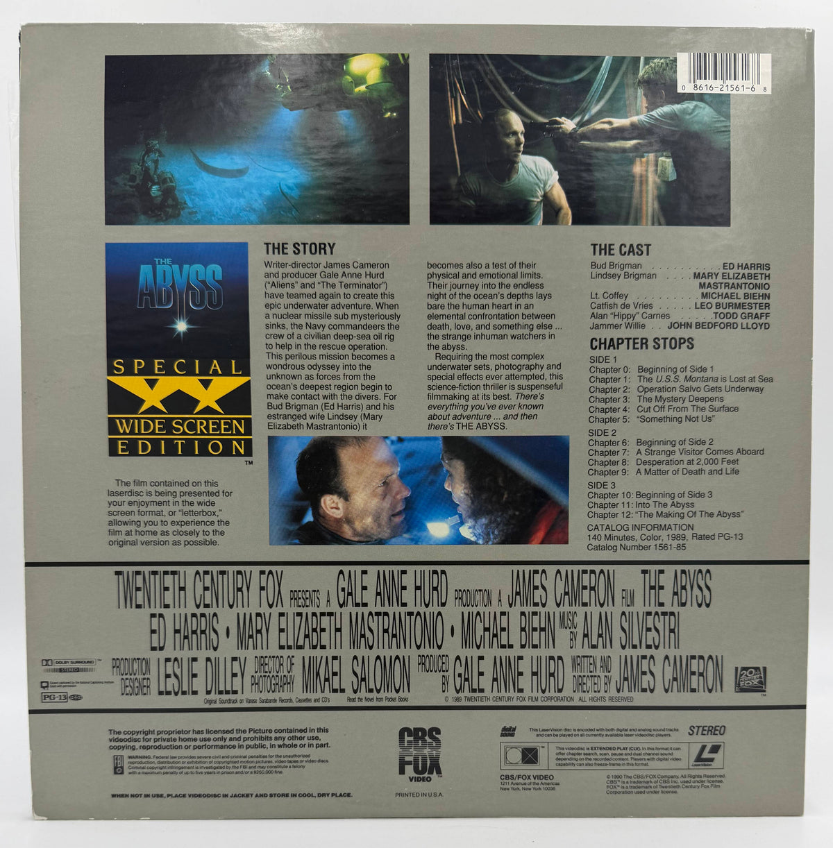 The Abyss (1990) Special Wide Screen Edition 2-Disc LaserDisc Set - Ed Harris, Mary Elizabeth Mastrantonio - CBS Fox Video - EX
