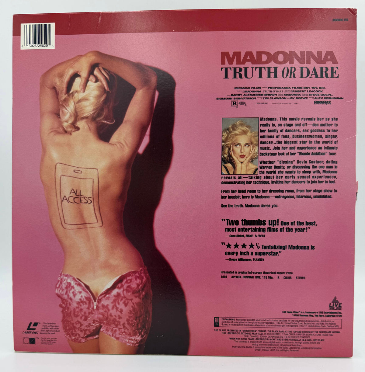 Madonna: Truth or Dare (1991) Widescreen Edition LaserDisc - Live Home Video - VG