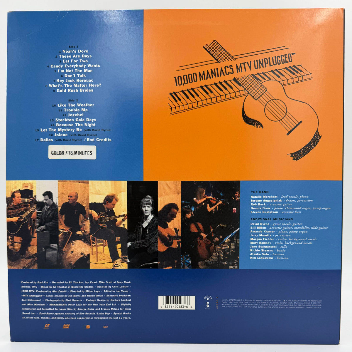 10,000 Maniacs: MTV Unplugged (1994) LaserDisc - Featuring Natalie Merchant &amp; David Byrne - Elektra Video - EX