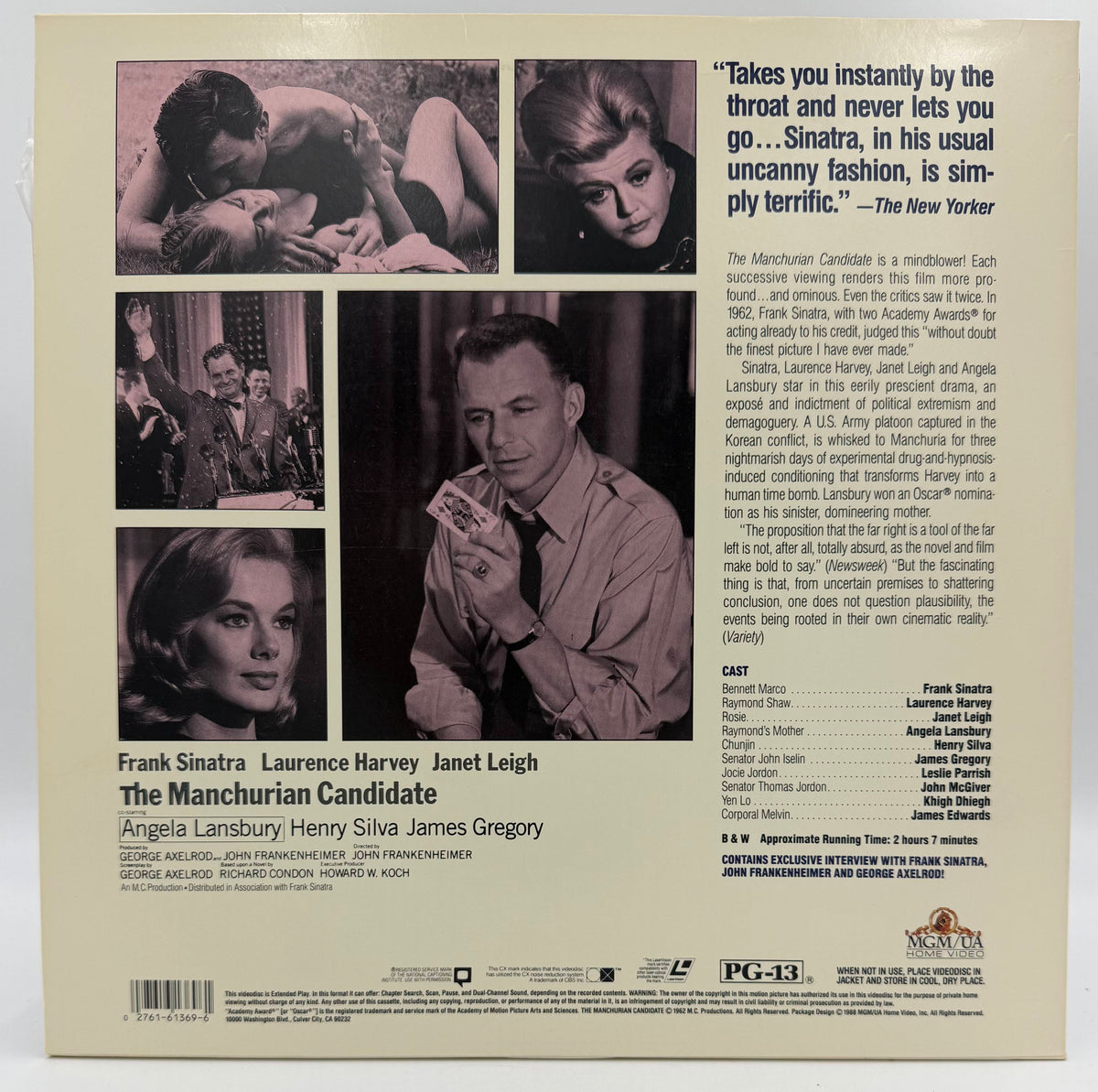 The Manchurian Candidate (1988) 2-Disc LaserDisc Set - Frank Sinatra, Laurence Harvey, Angela Lansbury - MGM/UA - EX