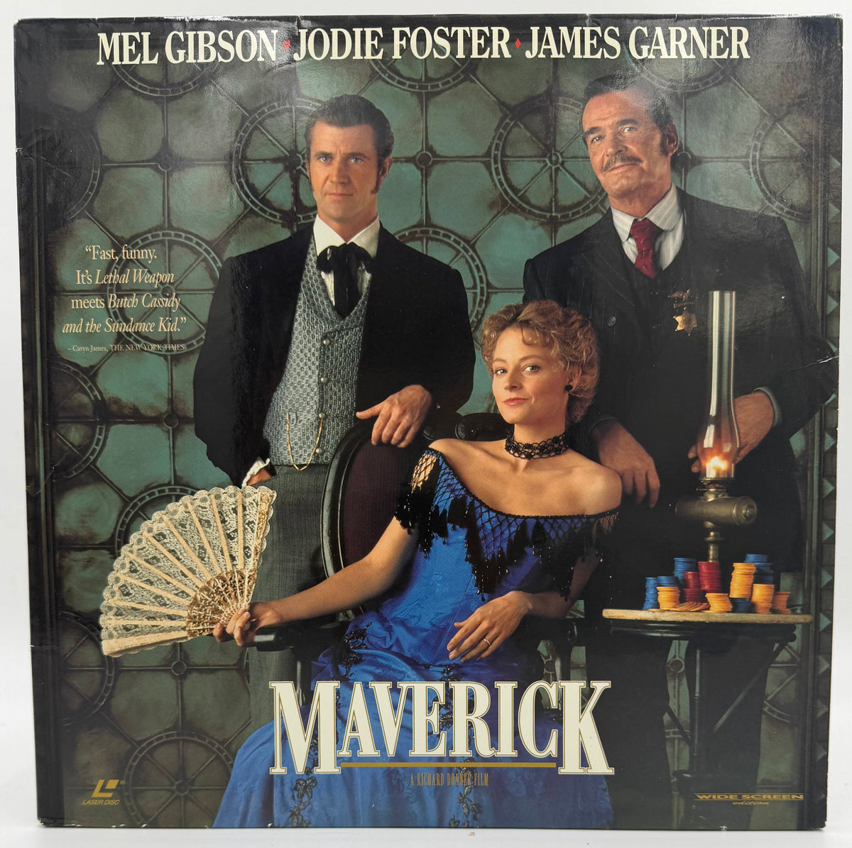 Maverick (1994) Widescreen 2-Disc LaserDisc Set - Mel Gibson, Jodie Foster, James Garner - Warner Home Video - VG