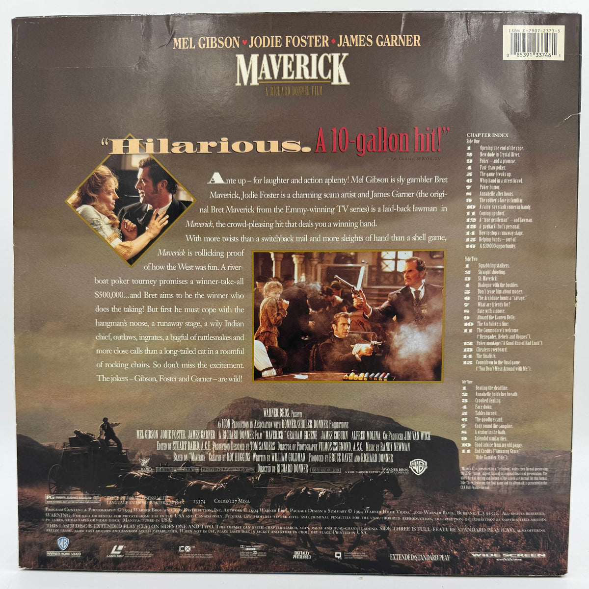 Maverick (1994) Widescreen 2-Disc LaserDisc Set - Mel Gibson, Jodie Foster, James Garner - Warner Home Video - VG
