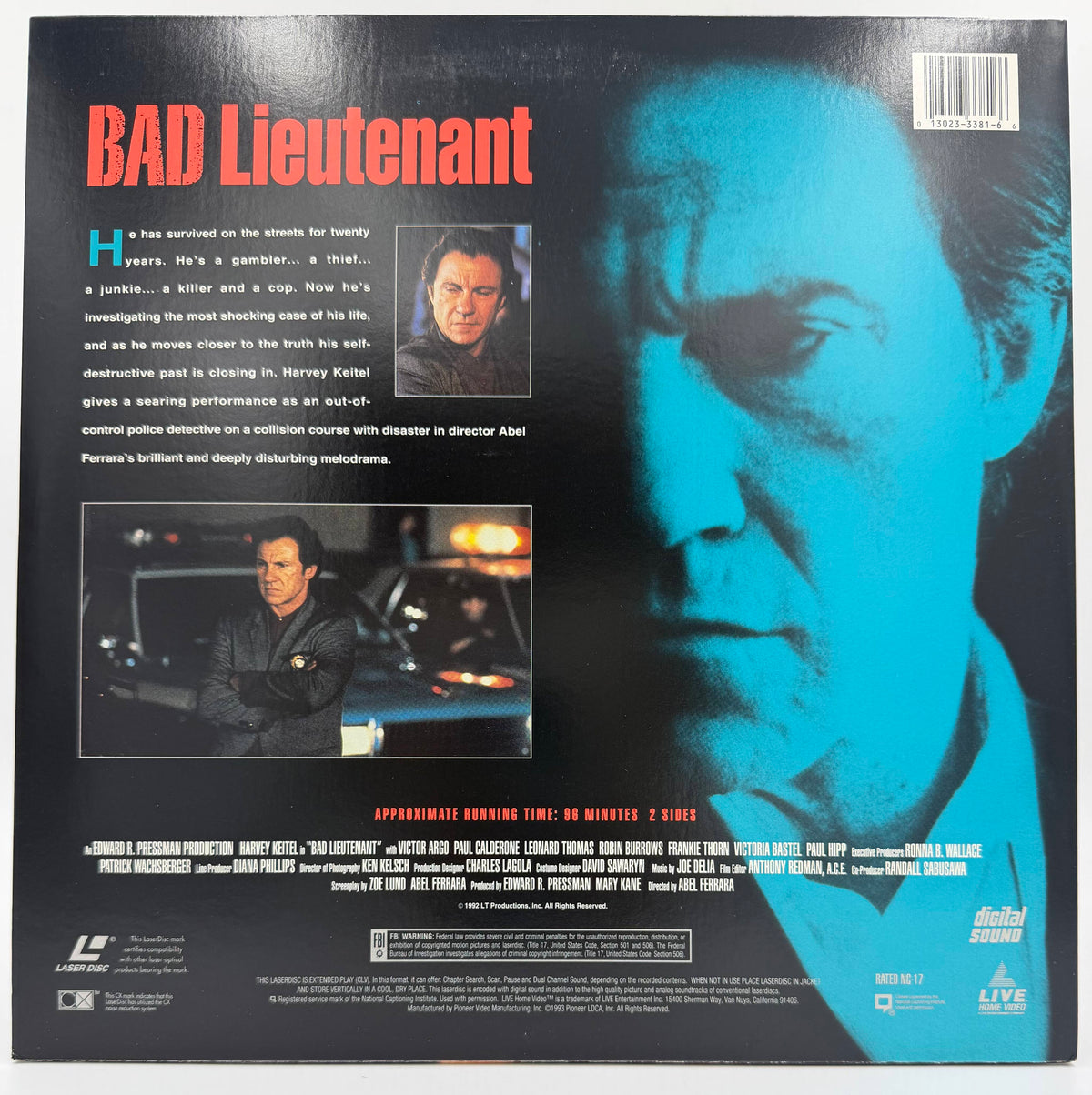Bad Lieutenant (1993) NC-17 LaserDisc - Live Home Video - EX