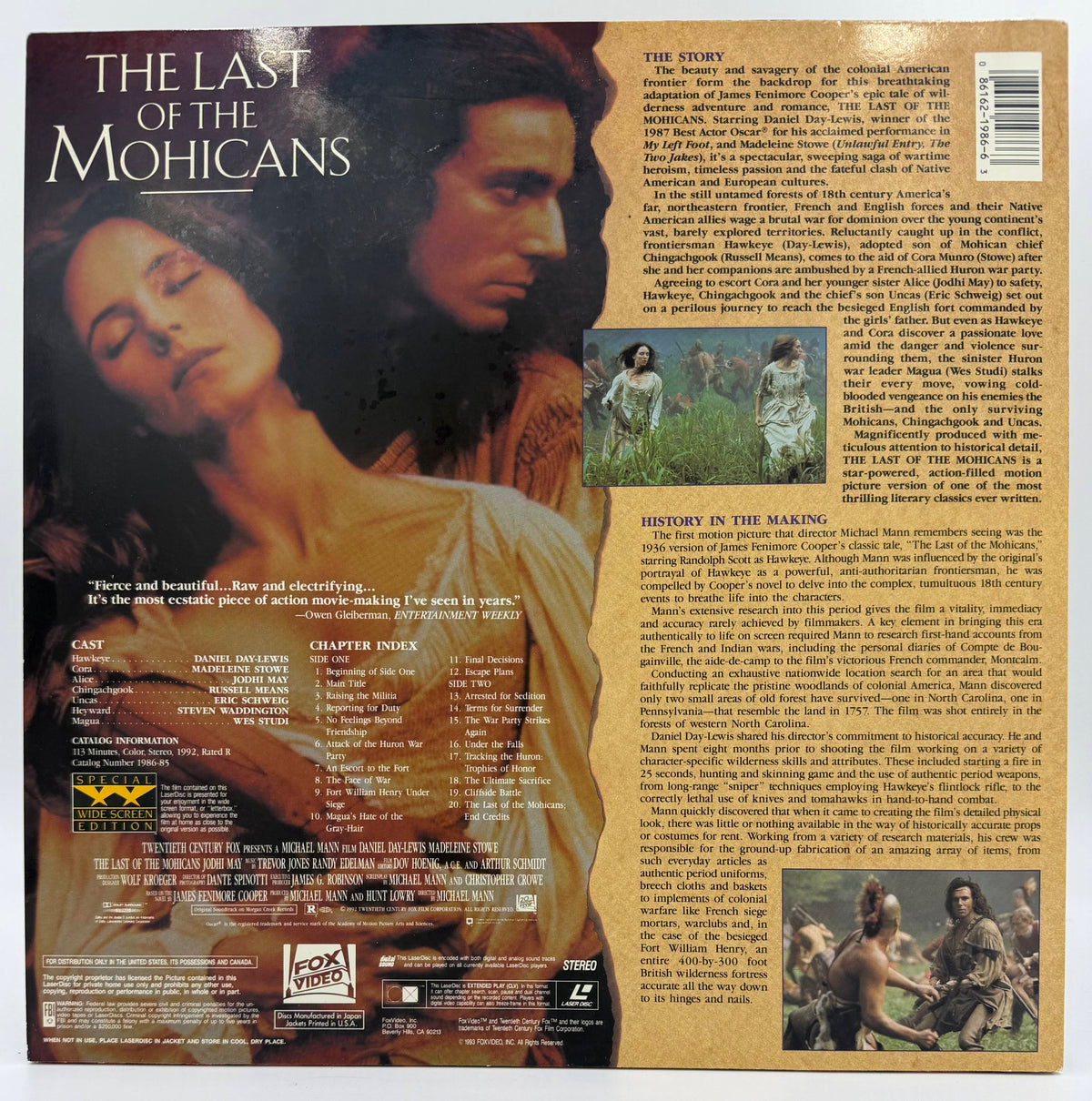 The Last of the Mohicans (1993) Special Widescreen Edition LaserDisc - Fox Video - EX