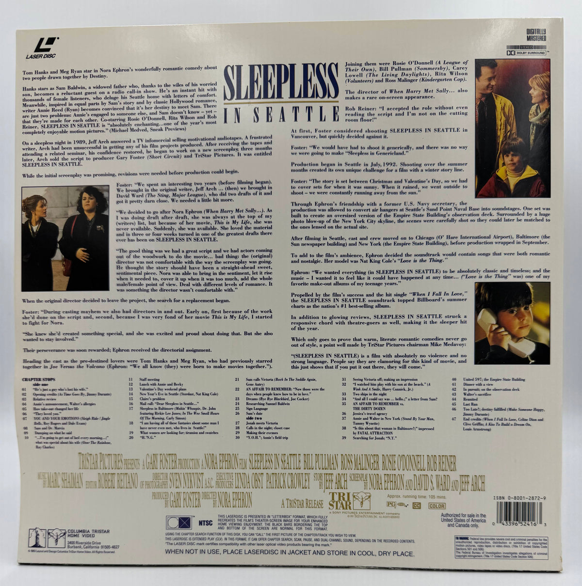 Sleepless in Seattle (1993) Deluxe Widescreen Version LaserDisc LD - Columbia TriStar Home Video - VG